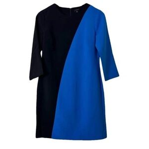 Ann Taylor Royal Blue and Black Color Block Midi Dress with 3/4 Sleeve - Size 8